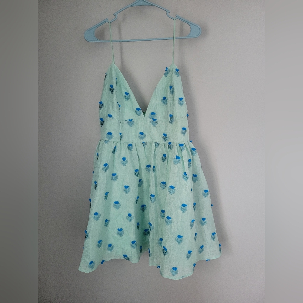 NWT Lulus Size XL Definitely Flirty Green Floral Textured Mini Dress Easter